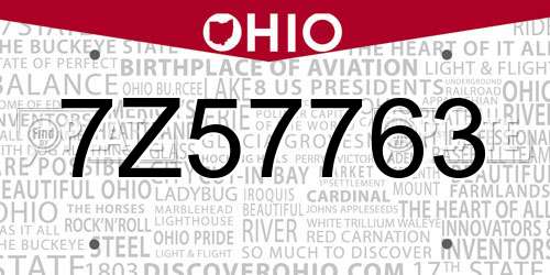 7Z57763 Ohio License Plate