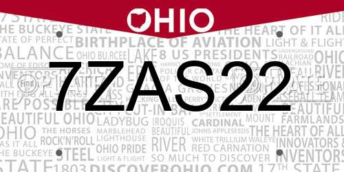 7ZAS22 Ohio License Plate