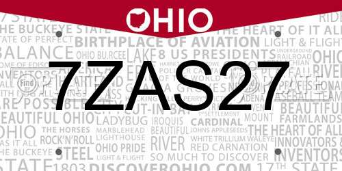 7ZAS27 Ohio License Plate