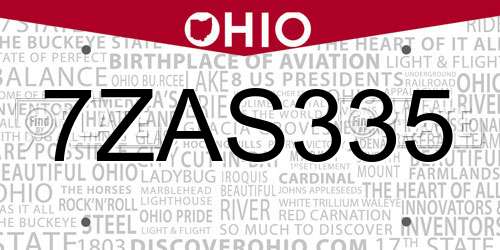 7ZAS335 Ohio License Plate