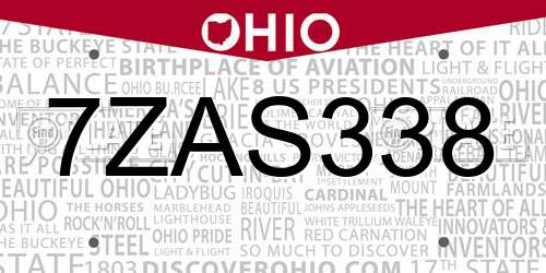 7ZAS338 Ohio License Plate