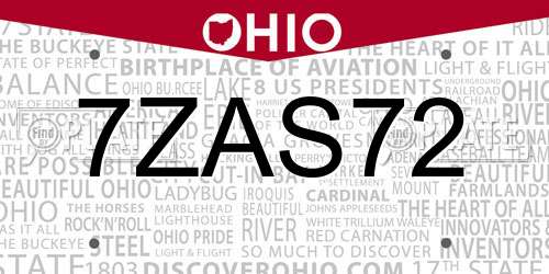 7ZAS72 Ohio License Plate