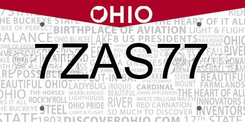 7ZAS77 Ohio License Plate