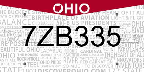 7ZB335 Ohio License Plate