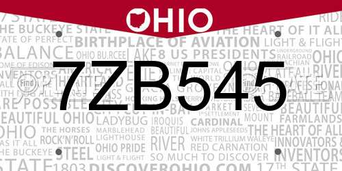 7ZB545 Ohio License Plate