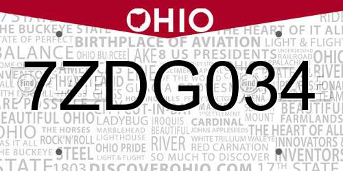 7ZDG034 Ohio License Plate