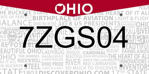 7ZGS04 Ohio License Plate