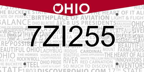 7ZI255 Ohio License Plate