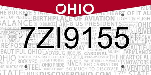 7ZI9155 Ohio License Plate
