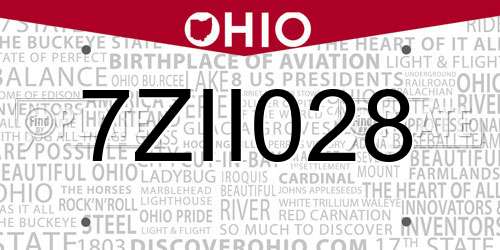 7ZII028 Ohio License Plate