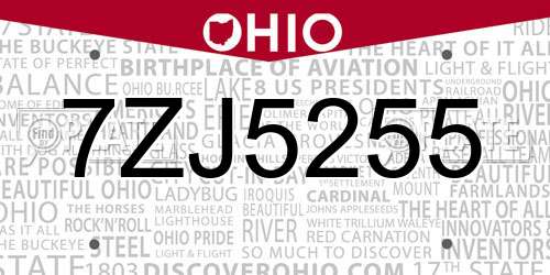 7ZJ5255 Ohio License Plate