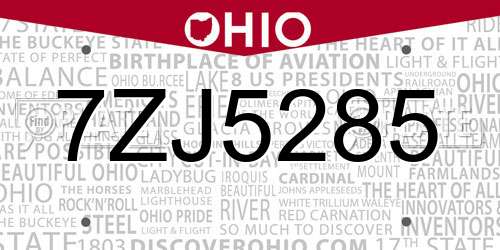 7ZJ5285 Ohio License Plate