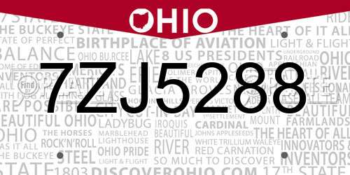 7ZJ5288 Ohio License Plate
