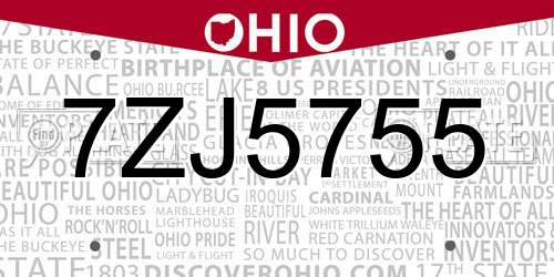 7ZJ5755 Ohio License Plate