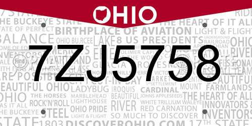 7ZJ5758 Ohio License Plate