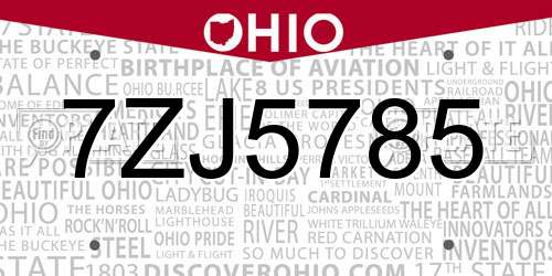 7ZJ5785 Ohio License Plate