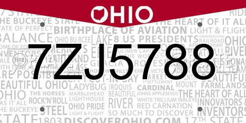 7ZJ5788 Ohio License Plate