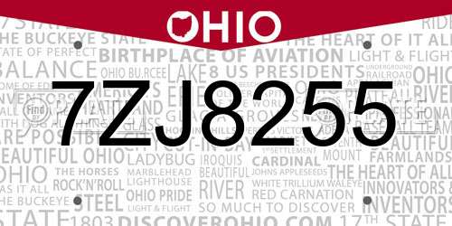 7ZJ8255 Ohio License Plate