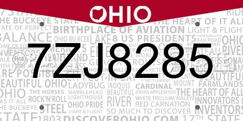 7ZJ8285 Ohio License Plate