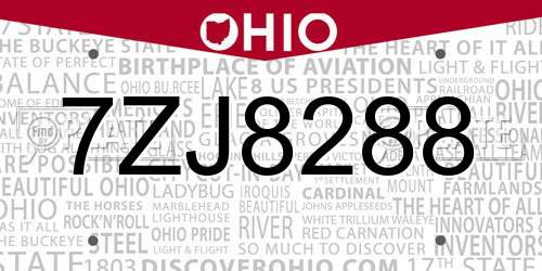 7ZJ8288 Ohio License Plate