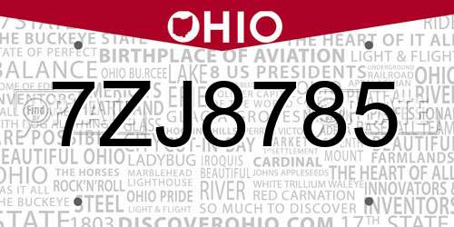 7ZJ8785 Ohio License Plate