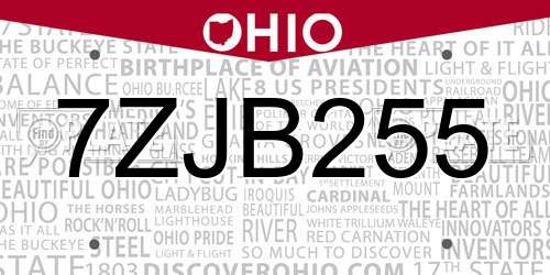 7ZJB255 Ohio License Plate