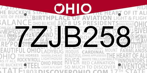 7ZJB258 Ohio License Plate