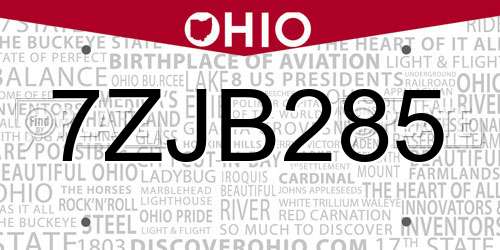 7ZJB285 Ohio License Plate