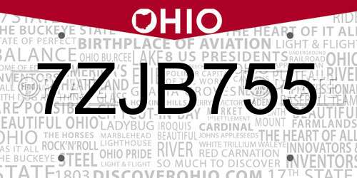 7ZJB755 Ohio License Plate