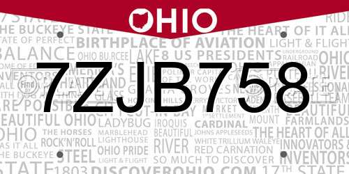 7ZJB758 Ohio License Plate