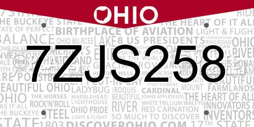 7ZJS258 Ohio License Plate