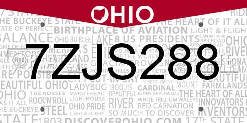 7ZJS288 Ohio License Plate