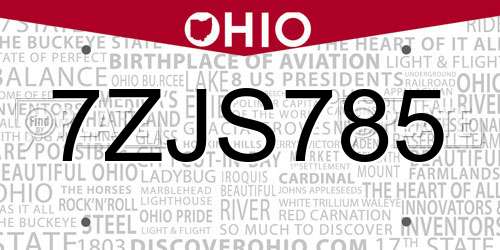 7ZJS785 Ohio License Plate