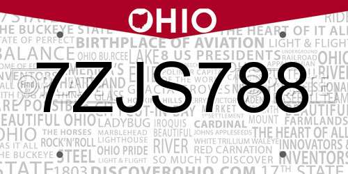 7ZJS788 Ohio License Plate
