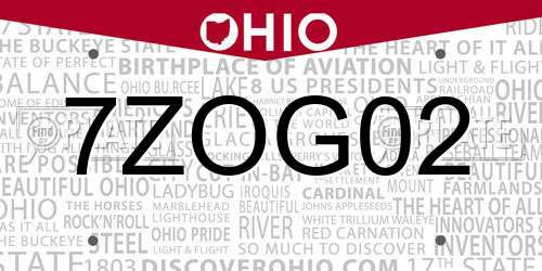7ZOG02 Ohio License Plate
