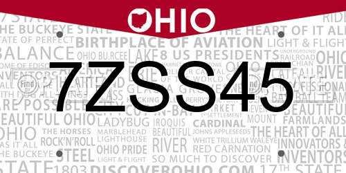 7ZSS45 Ohio License Plate