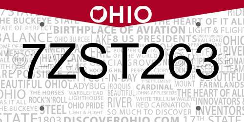 7ZST263 Ohio License Plate