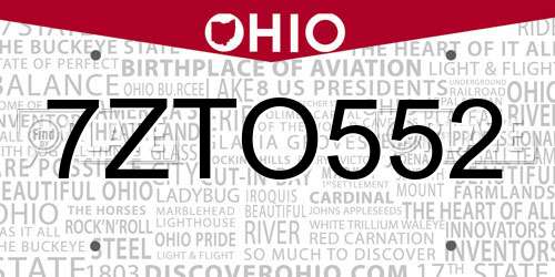 7ZTO552 Ohio License Plate
