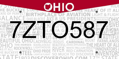 7ZTO587 Ohio License Plate
