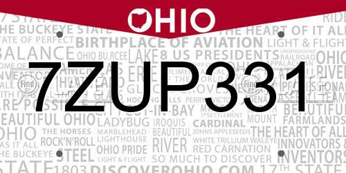 7ZUP331 Ohio License Plate