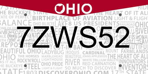 7ZWS52 Ohio License Plate