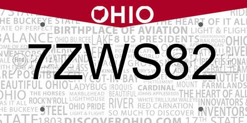 7ZWS82 Ohio License Plate
