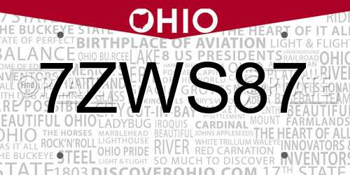 7ZWS87 Ohio License Plate