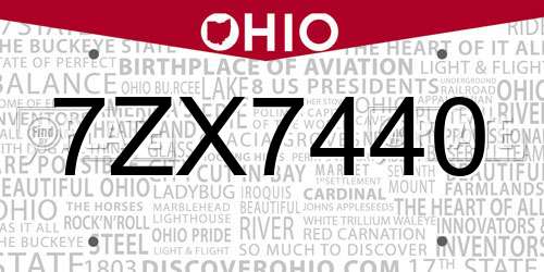 7ZX7440 Ohio License Plate