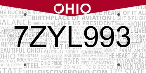 7ZYL993 Ohio License Plate