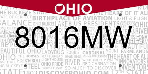 8016MW Ohio License Plate