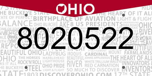 8020522 Ohio License Plate