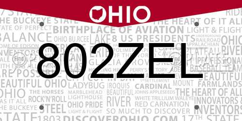 802ZEL Ohio License Plate