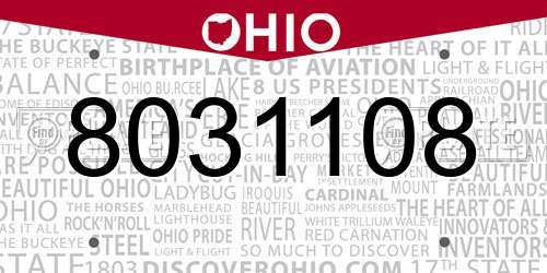 8031108 Ohio License Plate