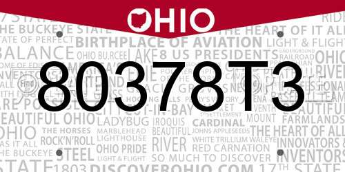 80378T3 Ohio License Plate
